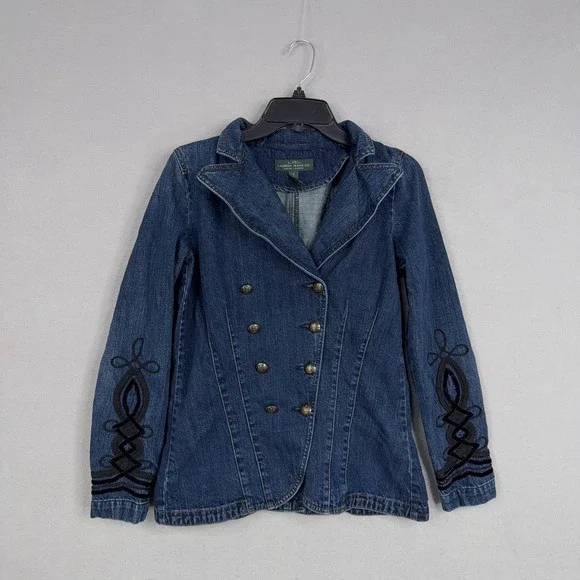 Lauren Jeans Ralph Lauren Jacket Womens Small Denim Military Double Breasted Y2K - Picture 1 of 12